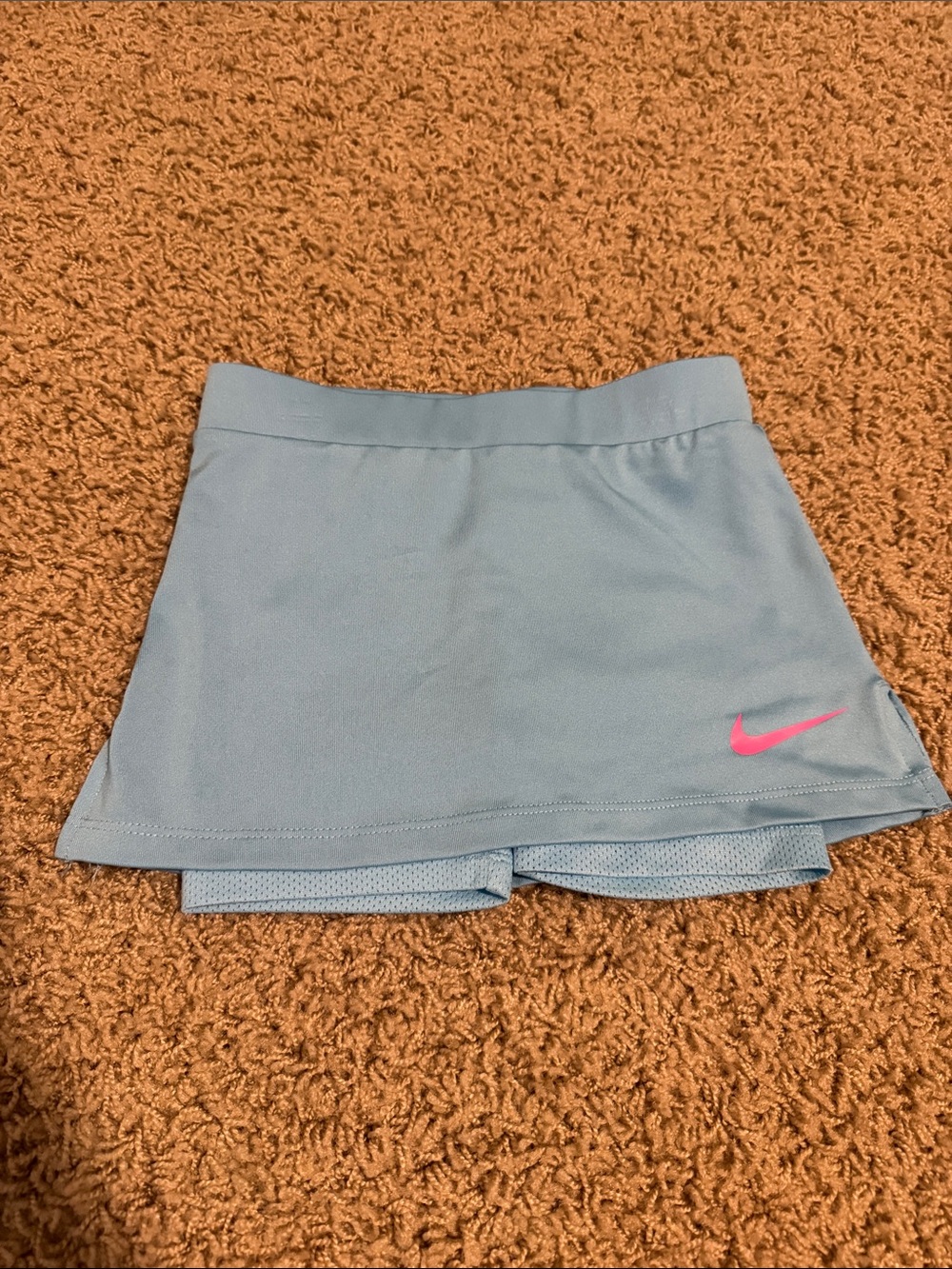 Nike Light Blue Girls' Athletic Skort with Pink Swoosh